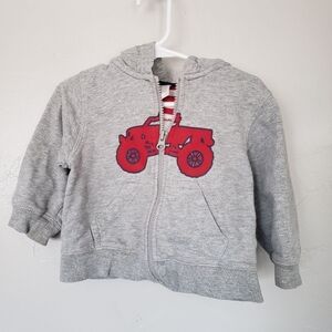 Carter's Baby Boy 18 Months Grey Zip Up Jacket Red Jeep Ride Vehicle